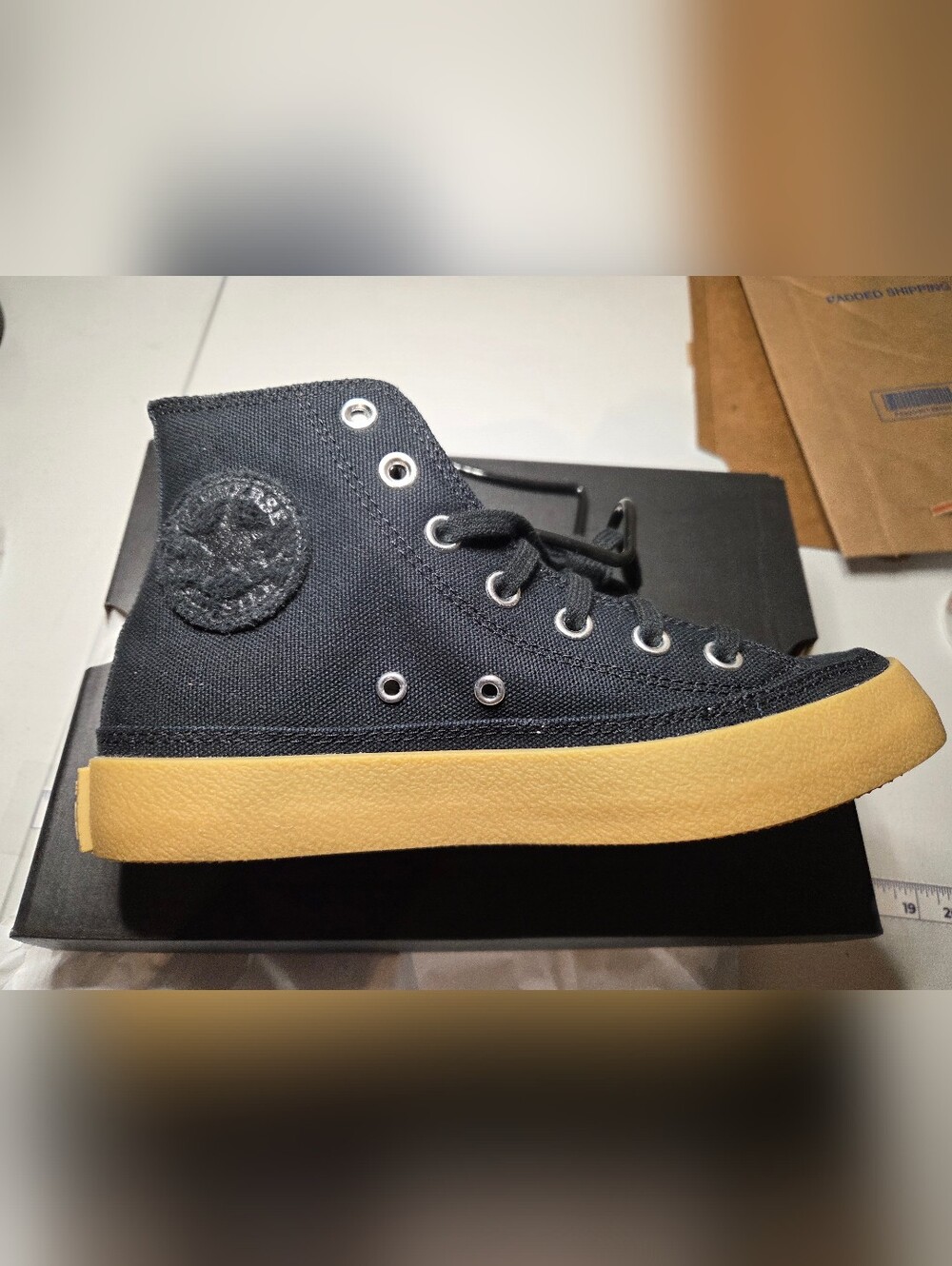 Converse Black High-Top Canvas Sneaker with Yellow Gum Sole-NIB Size 7.5